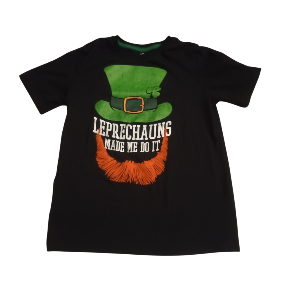 St. Patrick's Day LEPRECHAUNS MADE ME DO IT" Black Short Sleeve Kids Tee Small